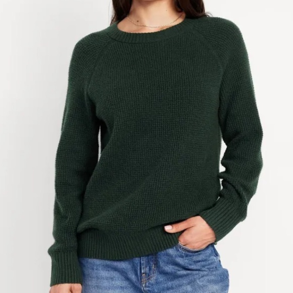 Old Navy Tall XXL SoSoft Waffle Knit Sweater Tunic Dark Green Crew Neck